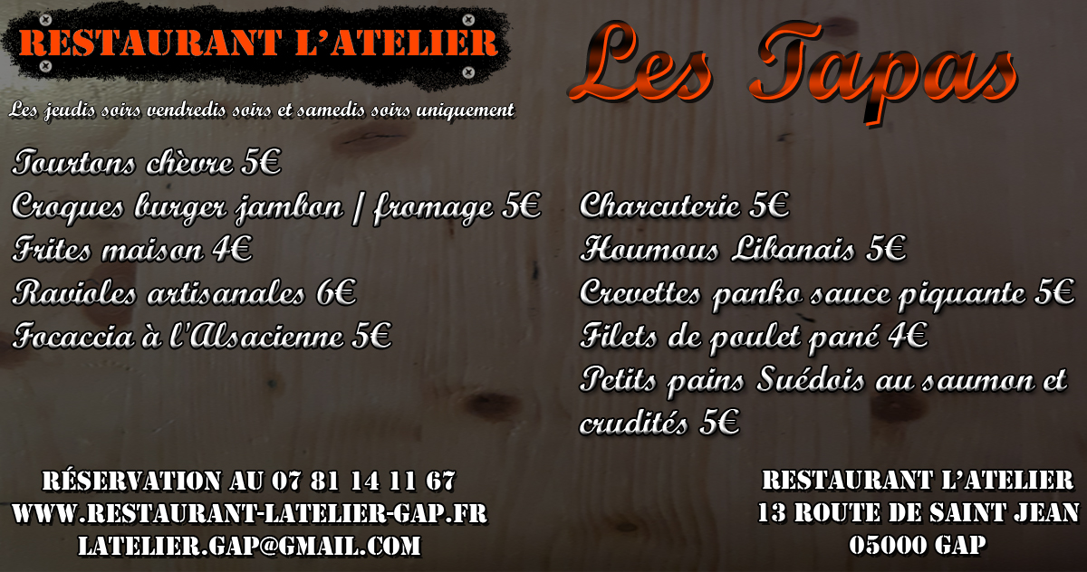 Notre carte des tapas